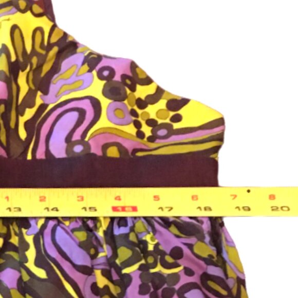 Milly of NY Halter Dress Silk Cotton Abstract Pleated Lined V-neck Women Size 4 - Picture 12 of 16